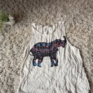 TeenBell Cream Elephant Graphic tribal BoHo bohemian vintage Tank Top